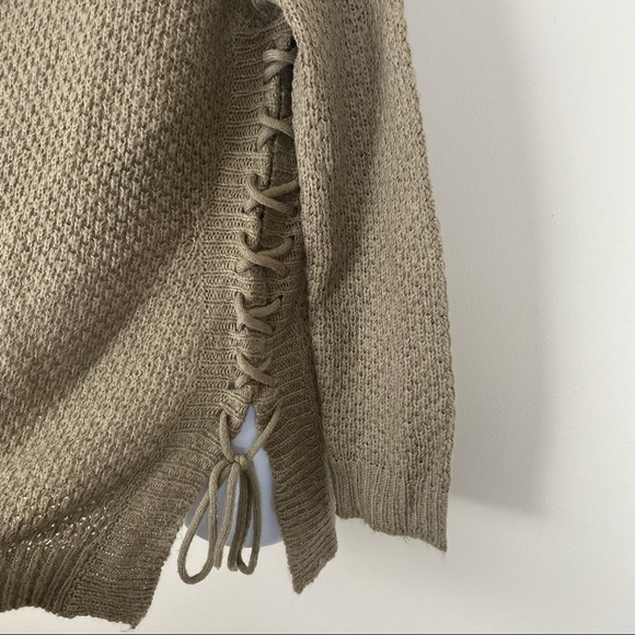 VENUS Tan Fuzzy Knit Pullover Sweater Lace Up Sides Fall winter Casual Small - Picture 4 of 8